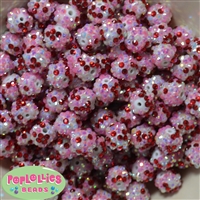 14mm Valentine Confetti Rhinestone Bubblegum Beads