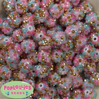 14mm Unicorn Confetti Rhinestone Bubblegum Beads