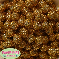 14mm Gold Metallic Rhinestone Bubblegum Beads Bulk