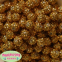 14mm Gold Metallic Rhinestone Bubblegum Beads