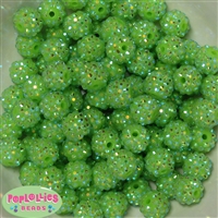 14mm Lime Green Rhinestone Bubblegum Beads Bulk