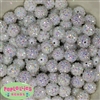 14mm White Rhinestone Bubblegum Beads