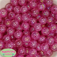 16mm Hot Pink Crackle Acrylic Bubblegum Beads