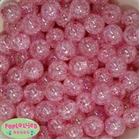16mm Pink Crackle Acrylic Bubblegum Beads