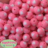 16mm Pink Heart Acrylic Bubblegum Beads Bulk