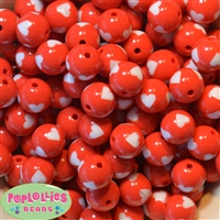 16mm Red Heart Acrylic Bubblegum Beads Bulk