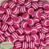 16mm Hot Pink Stripe Resin Bubblegum Beads