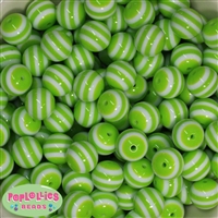 16mm Lime Green Stripe Resin Bubblegum Beads