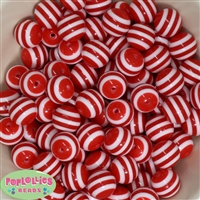 16mm Red Stripe Resin Bubblegum Beads