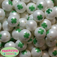 20mm Shamrock Print Pearl Bubblegum Bead