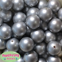 24mm Matte Silver Faux Pearl Bubblegum Beads Bulk