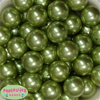 24mm Olive Green Faux Pearl Bubblegum Beads