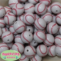 20mm Baseball Print Bubblegum Beads