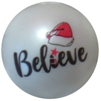 20mm Santa Hat with Believe Print on a White Matte Bead