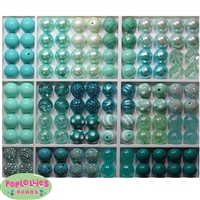 Bulk Mix of Mint to Teal Bubblegum Beads 120pc