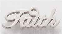 Small silver colored round charm with "FAITH"