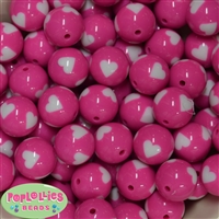 20mm Hot Pink Heart Acrylic Bubblegum Beads