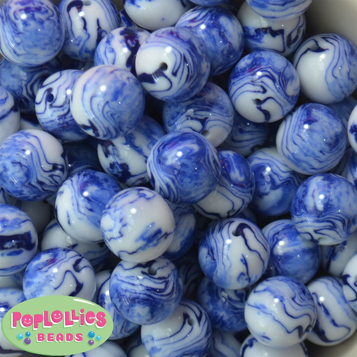 20mm Royal Blue Marble Beads 20pc.