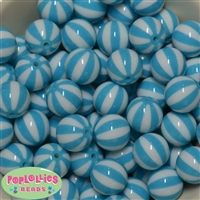 20mm Cyan Blue Melon Stripe Beads 20pc
