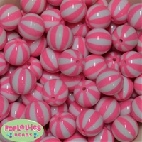 20mm Pink Melon Stripe Bubblegum Beads