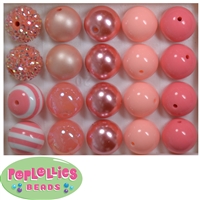 20mm Coral and Peach Mixed Bubblegum Beads