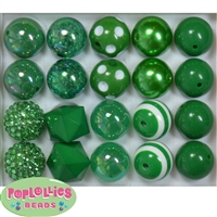 20mm Emerald Green Mixed Styles Acrylic Bubblegum Bead