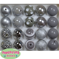 20mm Silver and Gray Mixed Bubblegum Beads