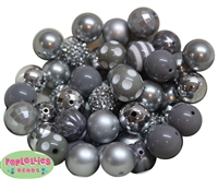 20mm Silver and Gray Mixed Bubblegum Beads 52pc