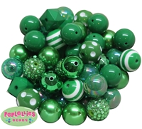 20mm Christmas and Emerald Green Mixed Bubblegum Beads 52pc