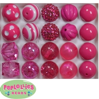 20mm Hot Pink Mixed Styles Acrylic Bubblegum Bead