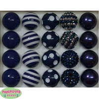 20mm Navy Blue Mixed Styles Acrylic Bubblegum Bead