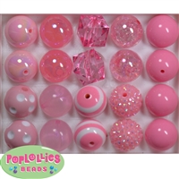 20mm Pink Mixed Styles Acrylic Bubblegum Bead