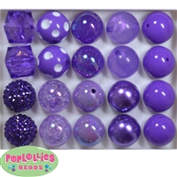20mm Purple Mixed Styles Acrylic Bubblegum Bead