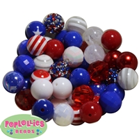 Set of 52 Mixed Style Patriotic Bubblegum Beads