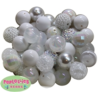 20mm White Mixed Styles Acrylic Bubblegum Bead 52pc