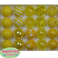 20mm Yellow Mixed Styles Acrylic Bubblegum Bead