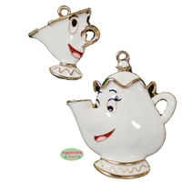 Teapot and Teacup Enamel Pendant and Charm Set