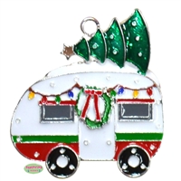 Enamel RV carrying a Christmas Tree Pendant