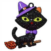 Halloween Black Cat Rhinestone Pendant