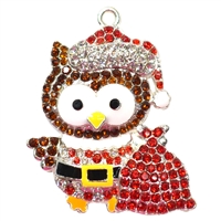 Rhinestone Christmas Owl Pendant 45mmx 38mm