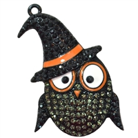 Rhinestone Halloween Owl Pendant 50mm x 35mm