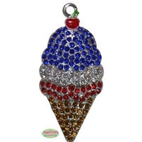 Red White and Blue Rhinestone Ice Cream Pendant