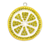 Yellow Lemon Slice Rhinestone Pendant 38mm