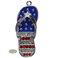 Patriotic Summer Flip Flop Sandal Rhinestone and Enamel Pendant