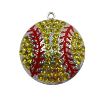 Rhinestone Yellow Softball Pendant 45mm x 45mm