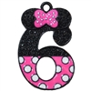 Hot Pink Minnie Style "6" Rhinestone and Enamel Pendant 35 x 25 mm