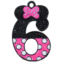 Hot Pink Minnie Style "6" Rhinestone and Enamel Pendant 35 x 25 mm