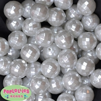 20mm White Facet Acrylic Pearl Bubblegum Beads