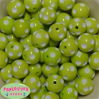 20mm Lime Green Polka Dot Bubblegum Beads