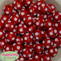 20mm Red Polka Dot Bubblegum Beads Bulk